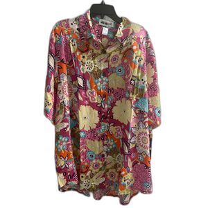 NEW We Be Bop 2X Floral Button Short Sleeve Blouse Shirt Top Pink Floral Print